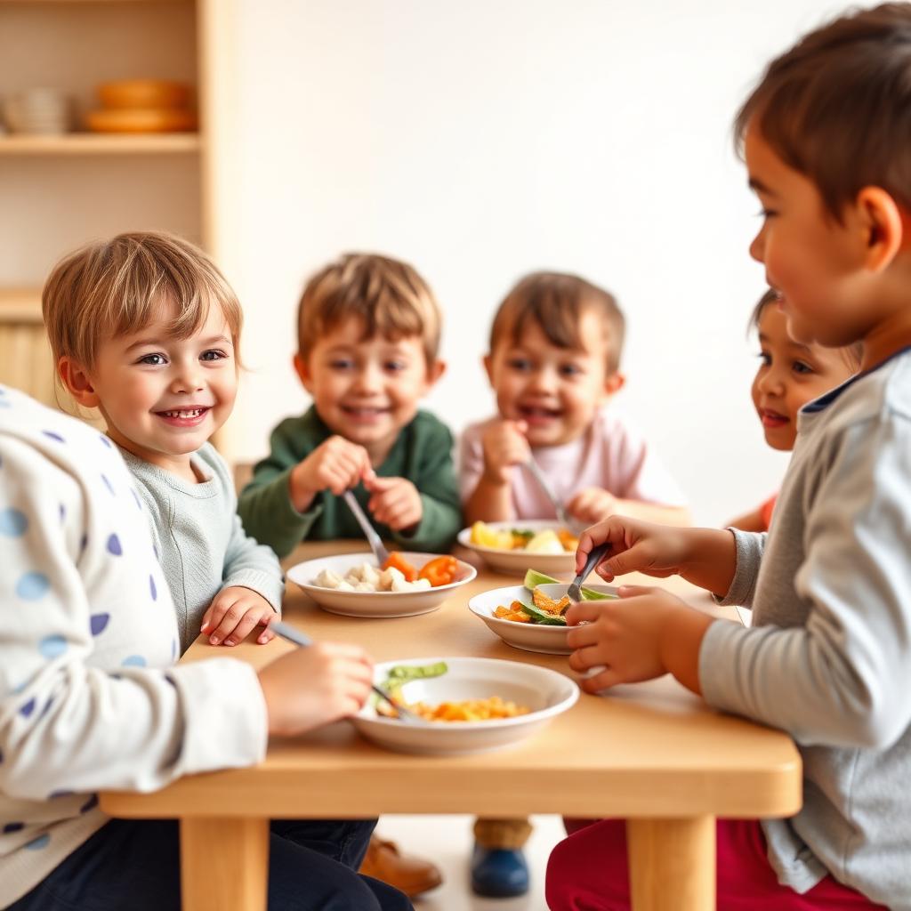 Children sharing a healthy meal at preschool